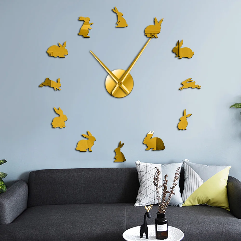 Кролики бескаркасные DIY большие настенные часы детские настенные художественные зеркальные настенные наклейки детская комната Домашний декор настенные часы пасхальные часы с кроликом