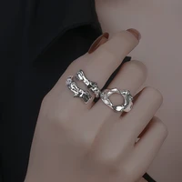 vintage irregular tin foil silver color adjustable index finger rings for women chunky narrow bling girl geometric jewelry gifts