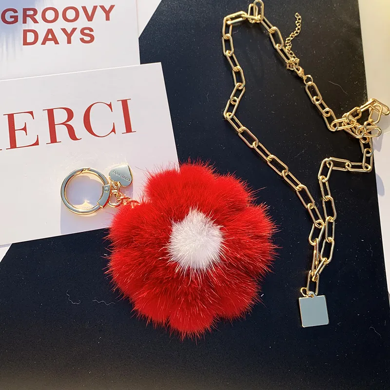 Брелок для ключей из натурального меха норки подвеска в виде подсолнуха