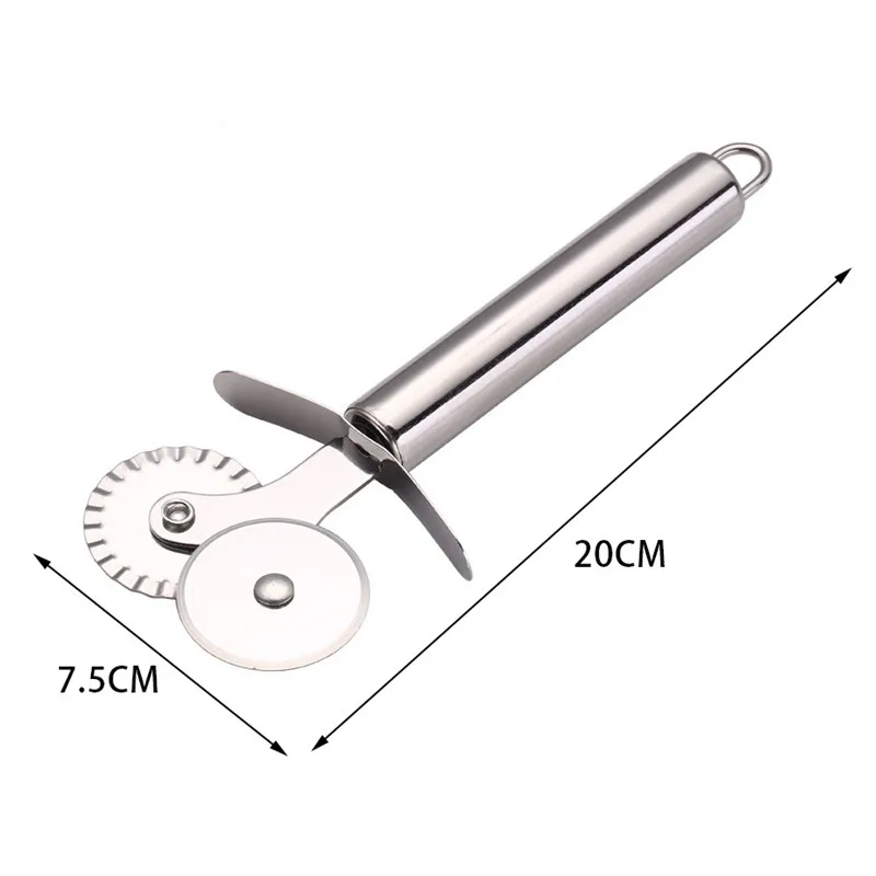 4YANG Stainless Steel Pizza Cutter Double Roller Pizza Knife Cutter Pastry Pasta Dough Crimper Kitchen Pizza Tools