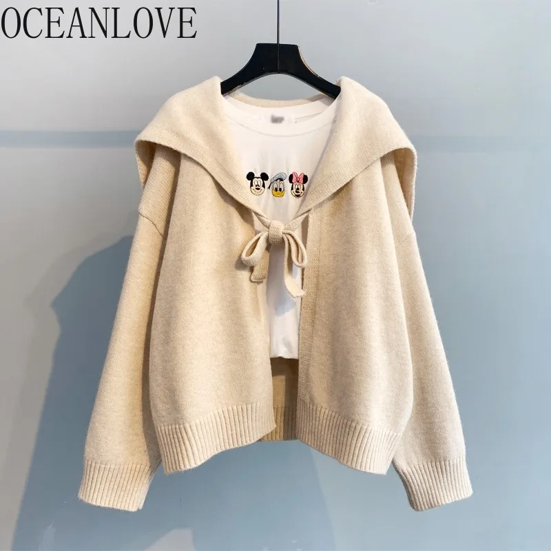 OCEANLOVE/кардиганы однотонные на шнуровке свободные милые осенние свитера для