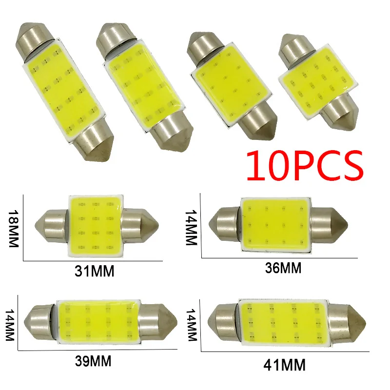 

10PC C5W C10W LED COB Festoon 31mm 36mm 39mm 41mm 12V White Bulbs For Cars License Plate Interior Reading Light 6500K