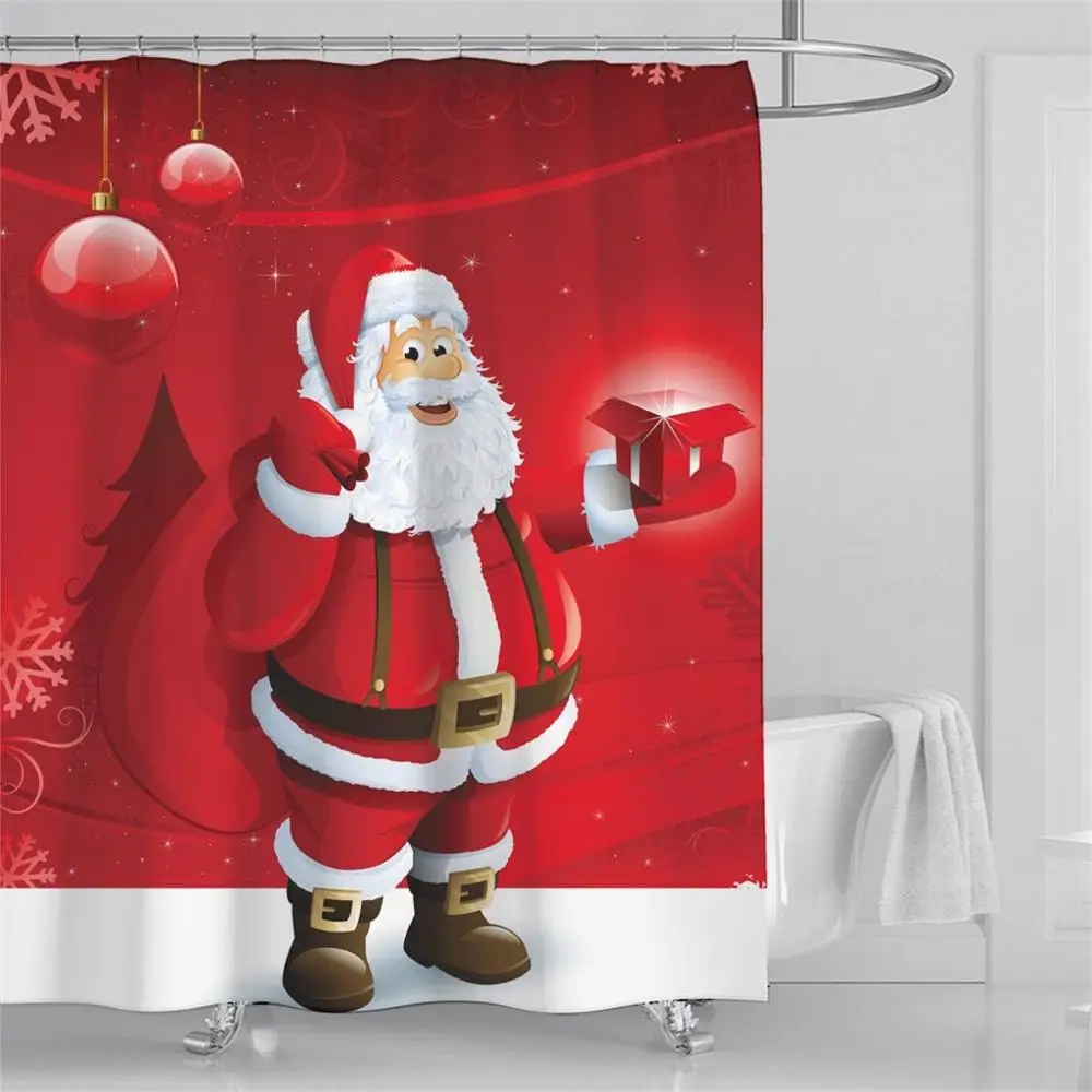 180x180 см Водонепроницаемая занавеска для ванной комнаты с рождественским принтом