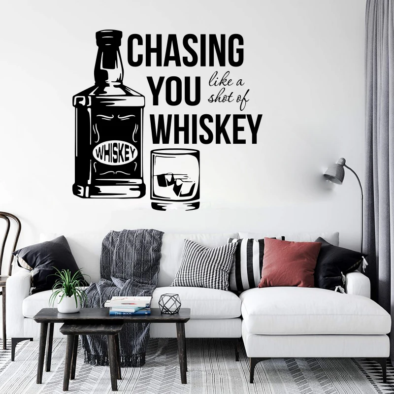 

Гоняясь за вами, как выстрел виски, вино, стеллаж, бар, паб, Термоаппликации для кухни на стену, игровая комната, винил