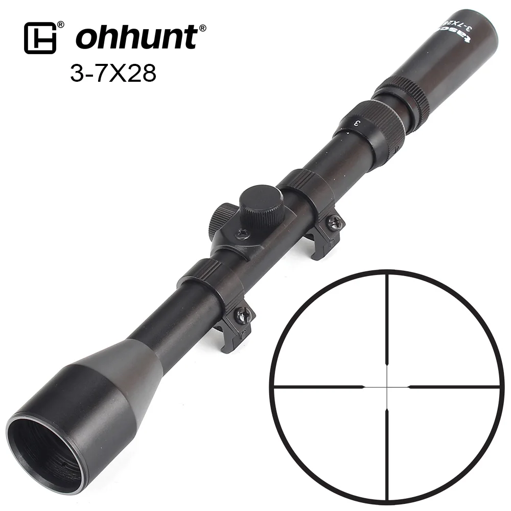 

Ohhunt 3-7X28, искусственная фотография, тонкая дуплексная сетка, тактический оптический прицел, Воздушный прицел с 11-миллиметровыми кольцами в ф...