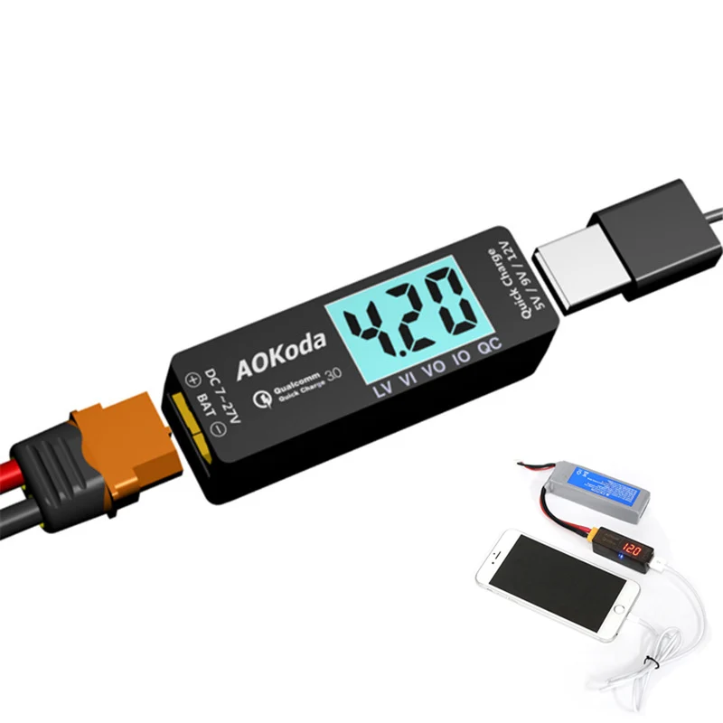 Конвертер питания AOKoda Lipo к USB адаптер QC3.0 быстрое зарядное устройство для