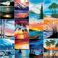 gatyztory mountains and rivers on beach scenery painting by numbers for adults 60x75cm framed diy gift acrylic canvas home wall