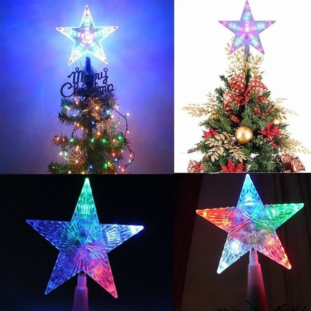 

2PCS Color Changing Xmas Christmas Tree Topper Star Shiny Rotating Light Party LED Lamp Decoration