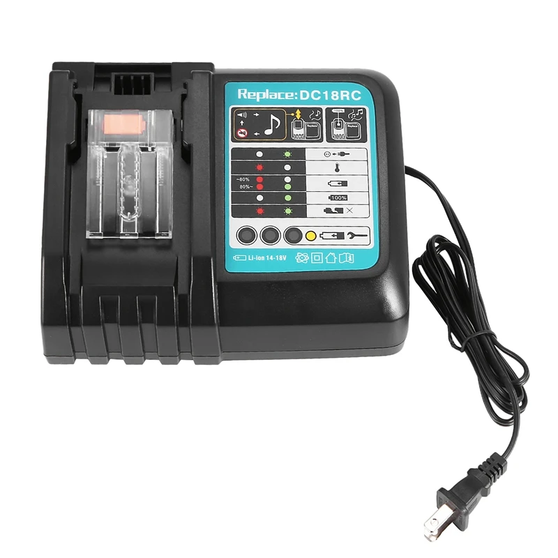 

Li-Ion Battery Charger 3A Charging Current For Makita 14.4V 18V Bl1830 Bl1430 Dc18Rc Dc18Ra Power Tool Dc18Rct Charge Us Plug