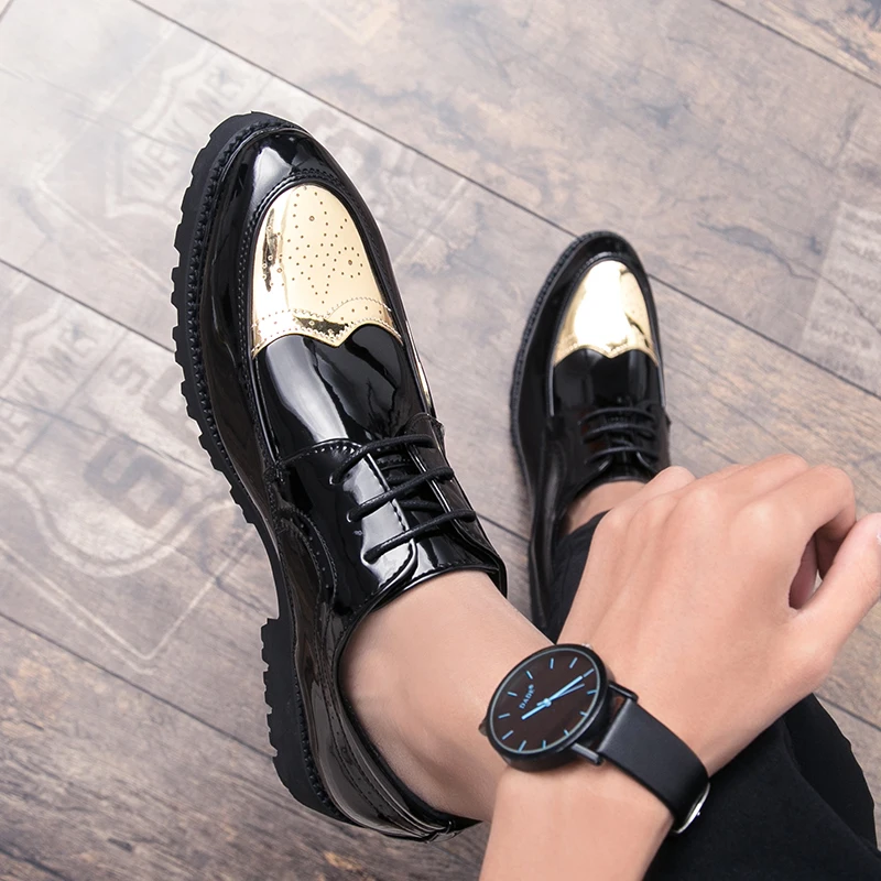 

Newly Fashion Men's Quality Patent Leather Shoes comfortable Wedding Shoes Black Leather Soft Man Dress casual Shoes men