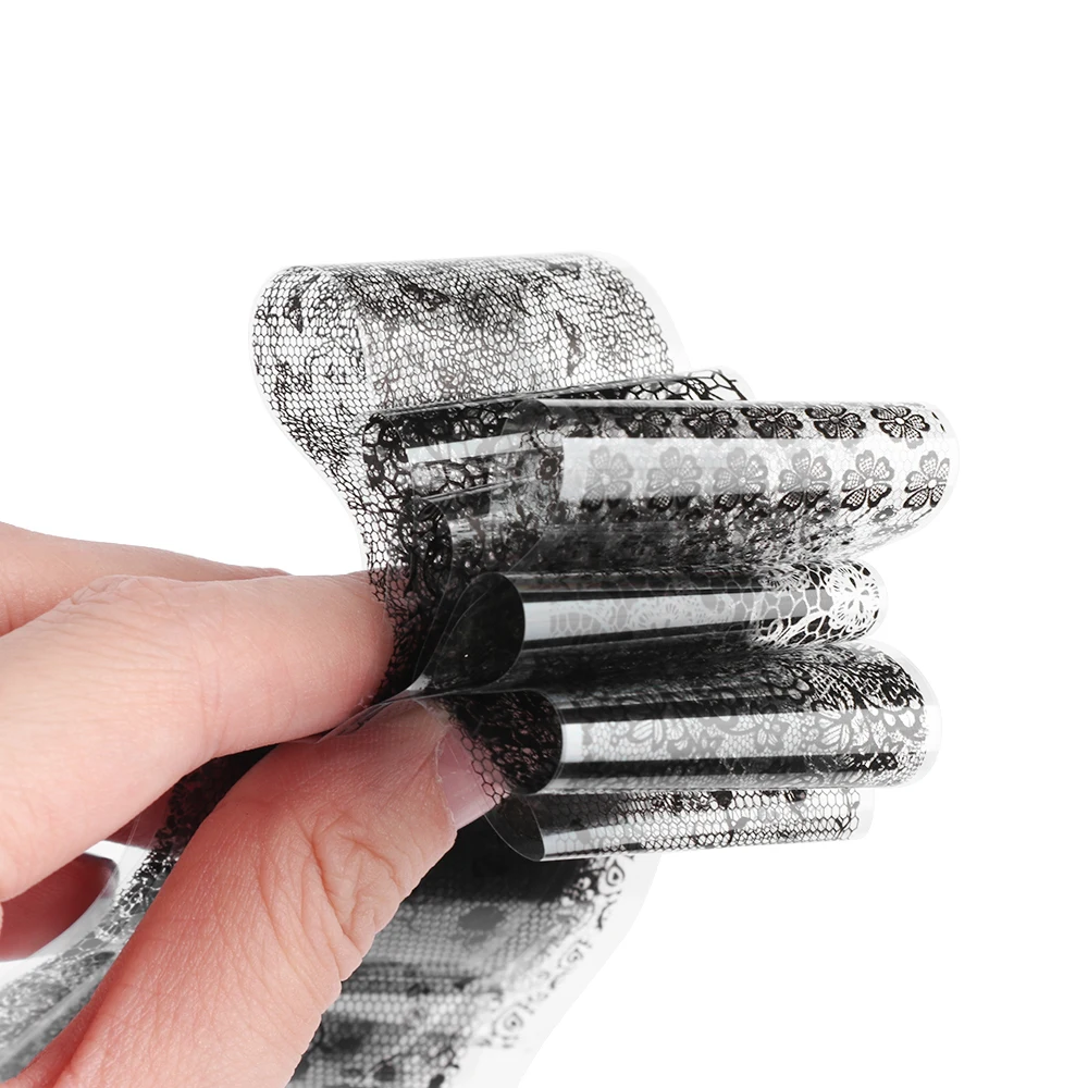 16 шт./партия пленка для ногтей наклейки черно-белые кружевные цветы Дизайн