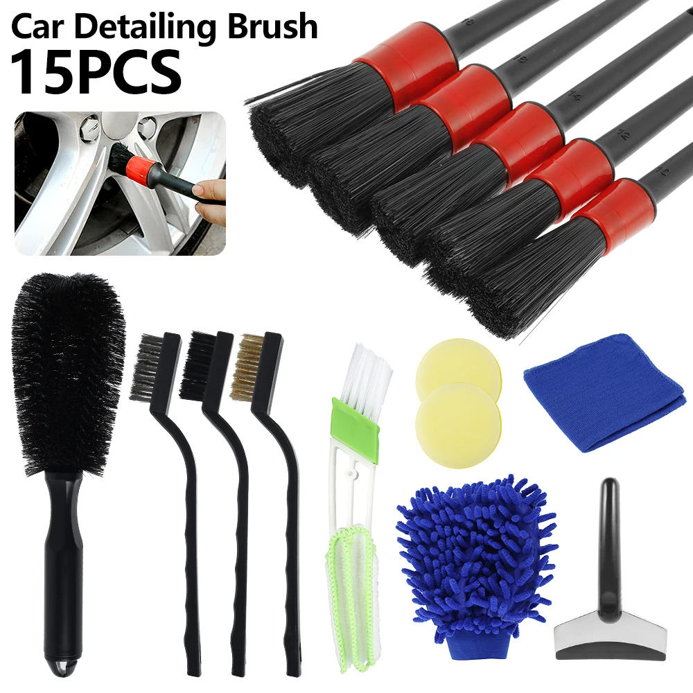 

Car Detailing Brush Set Cleaning Wheels Engine Emblems Air Vent Multifunction Tools Auto Care