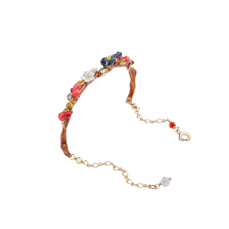 

European and American New Style Fashion Personality Trend Hand-painted Enamel Glaze Oriole Bird Cherry Garden Bracelet Bangle