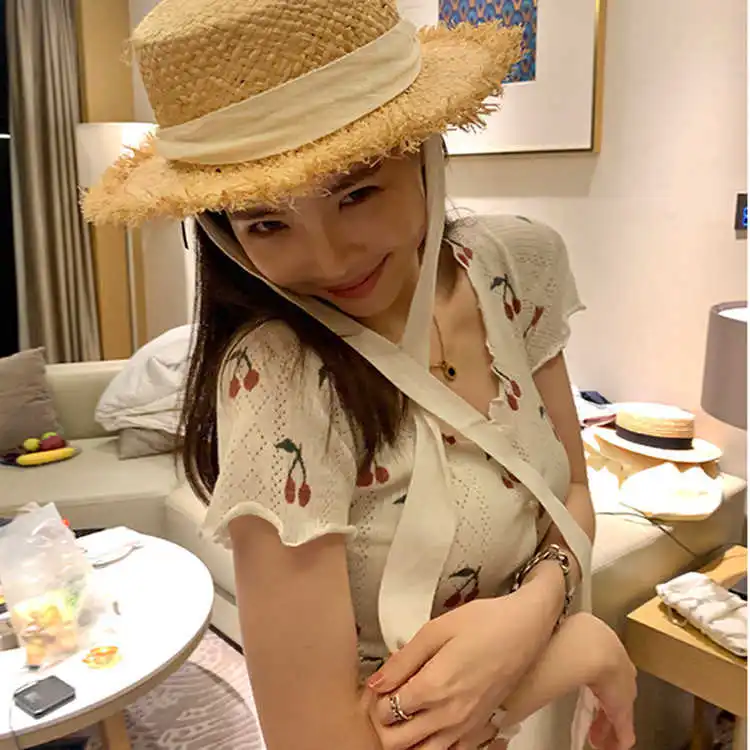 

Sweet Cherry Ni Style Summer Cherry Knitwear Short Sleeve Short