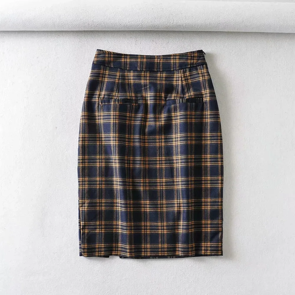 

Elegant skirt women vintage plaid skirts office ladies pencil skirt sexy high waisted skirts korean midi skirt split new 2021