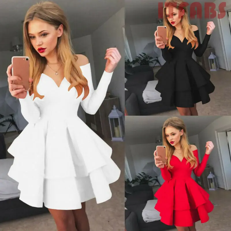 2019 сексуальные женские миди платья с длинным рукавом оборками и V образным