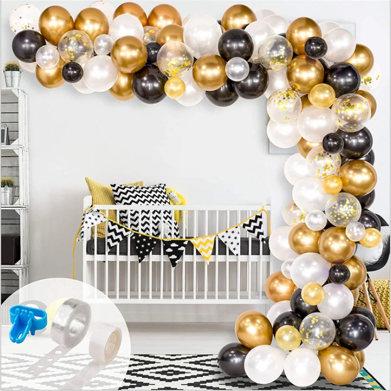 

Black Gold Latex Balloons Arch Set for Men Boy Birthday Baby Shower Graduation Party Decoration with Gold Confetti Balloons