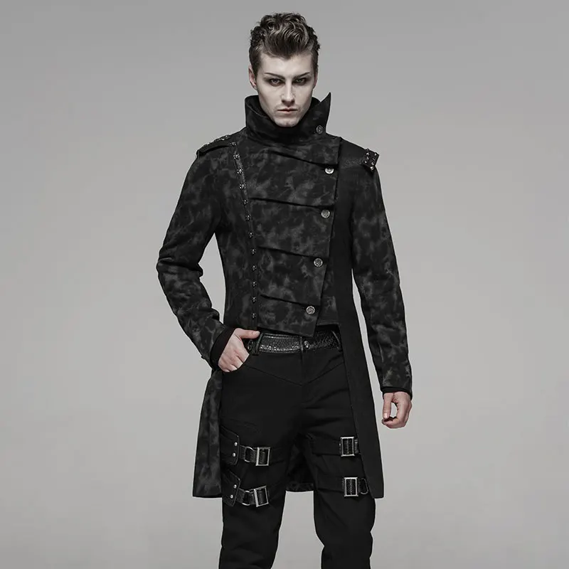 Панк рейв Мужская красивая форма пальто мода нерегулярные ретро печати