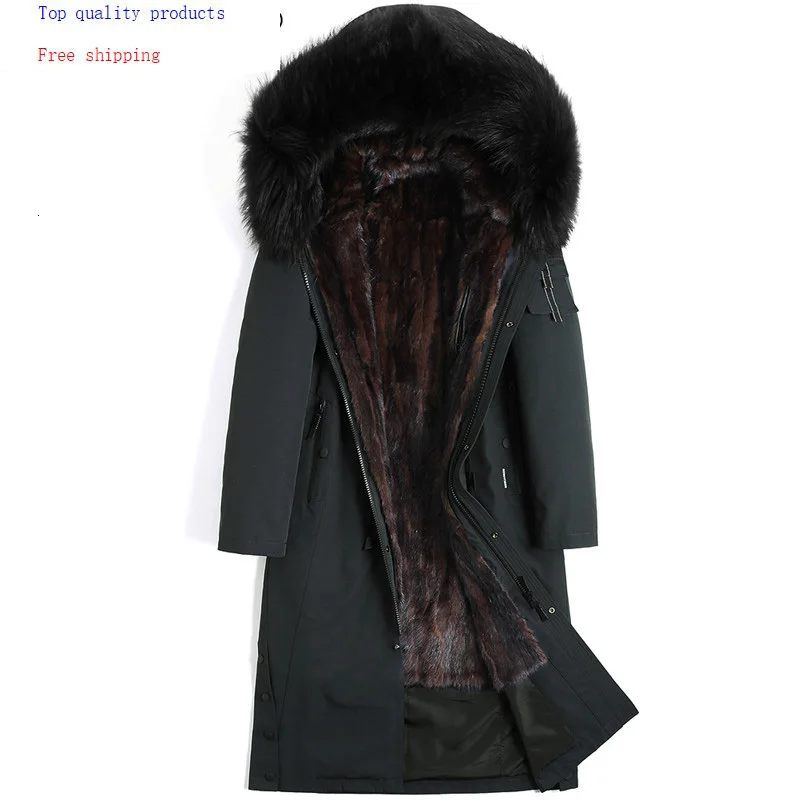 Длинная зимняя парка пальто из натурального меха мужская теплая куртка