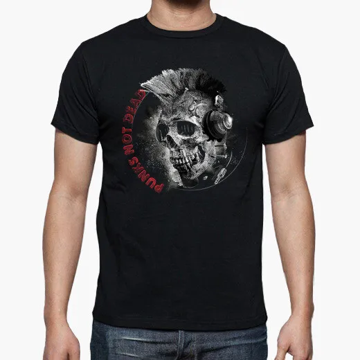 

Punks Not Dead. Personalized Rock Skull Rock Graphic Printed T-Shirt. Summer Cotton O-neck Mens Short Sleeve T-Shirt New