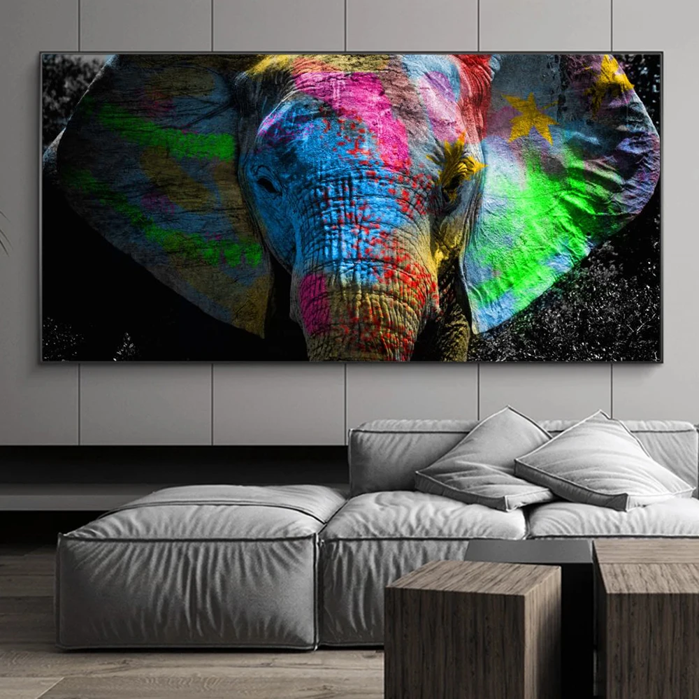 

Big Size African Elephant Colorful Oil Painting Printed Freedom Animal On Canvas Pictures Graphic Home Wall Decor Living Room