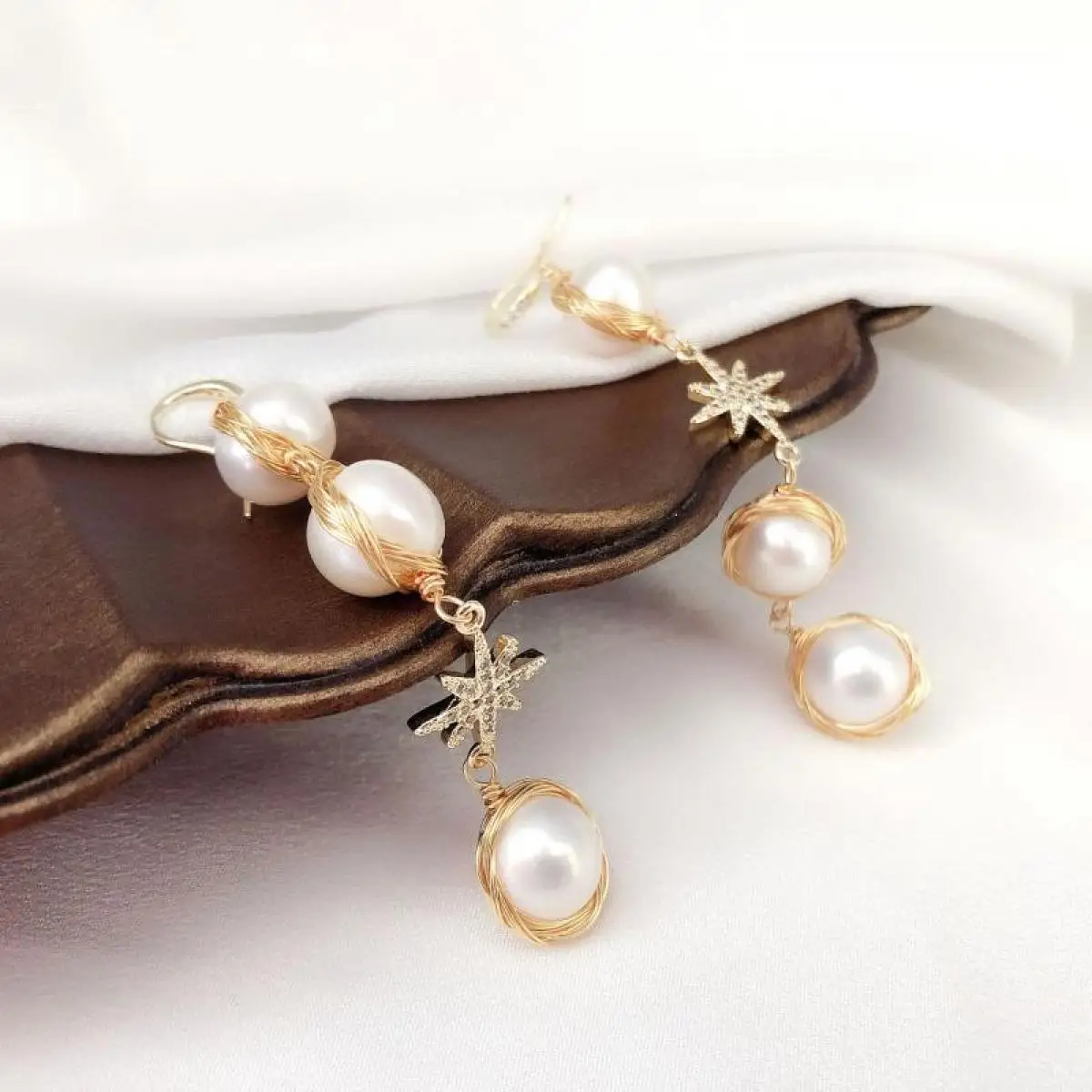 

100% Natural Pearl Earring 18K Real Gold Women Fashion Jewelry Drop Earrings Exquisite Hand-wound Long Silver Earrings Ear Hooks