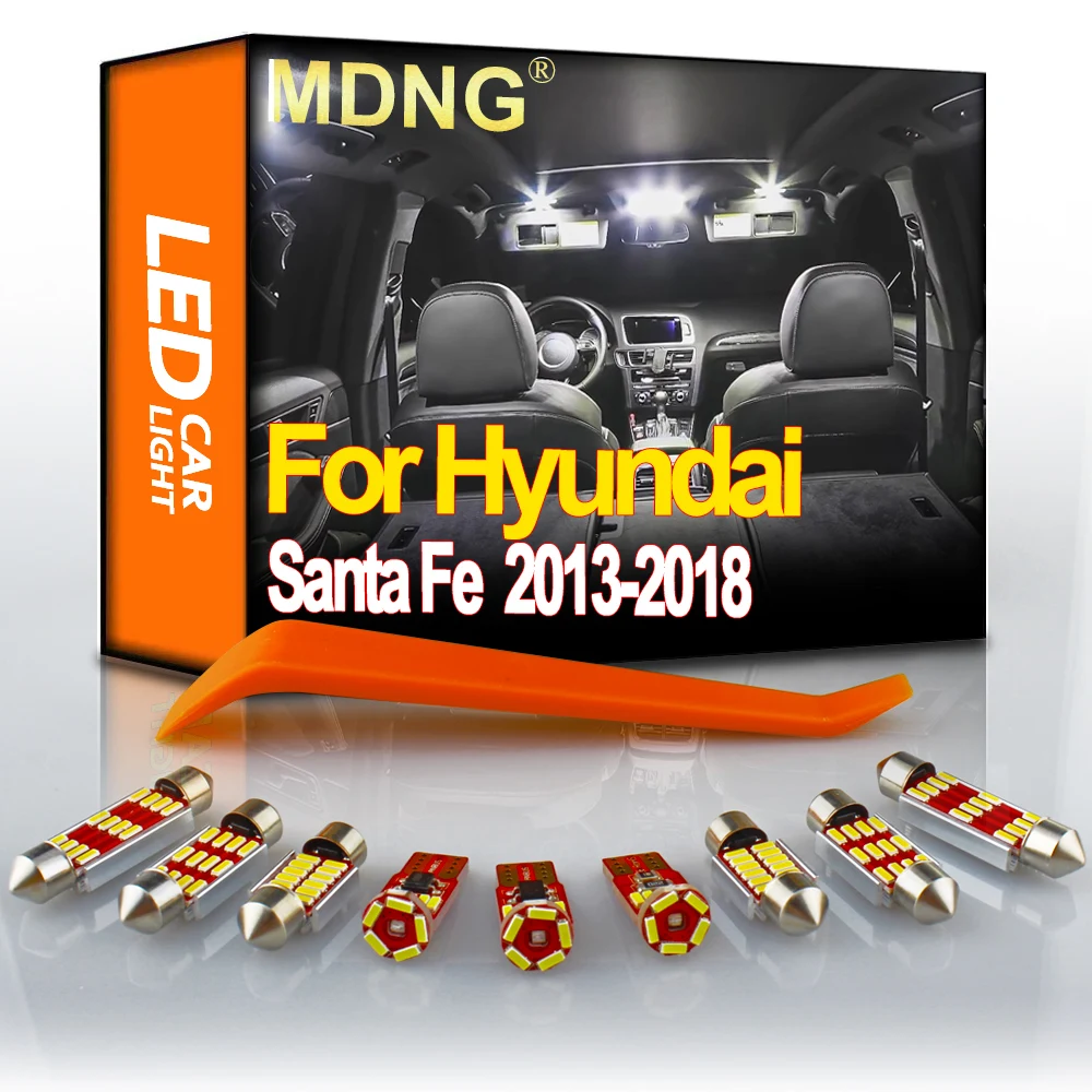 

MDNG 9X Car Led Interior Light Kit For Hyundai Santa Fe 2013 2014 2015 2016 2017 2018 Map Reading Trunk Dome License Plate Lamps