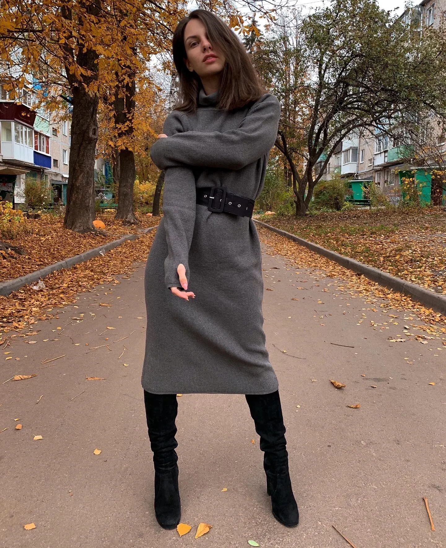 

Thumb Hole Long Knit Women Maxi Sweater Retro Thick Warm Turtleneck Straight Dress Winter Christmas Party Dress