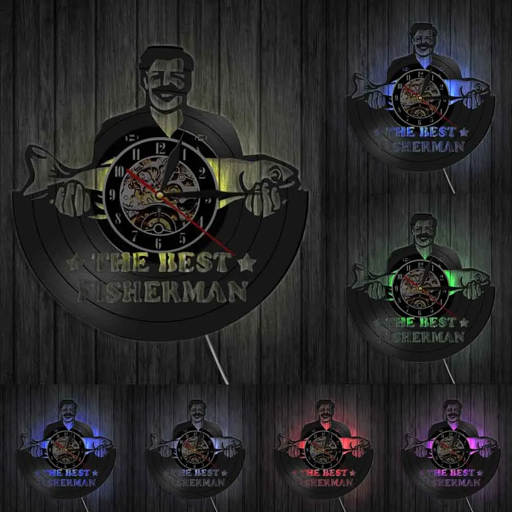 Винтажные виниловые 3D настенные часы лучший рыбак вздохи уникальный подарок для