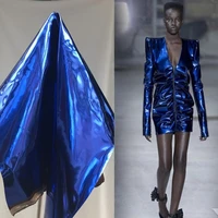 blue bright metallic tpu leather patent mirror clothing dance cos waterproof diy textiles polyester tissu cloth fabric c932