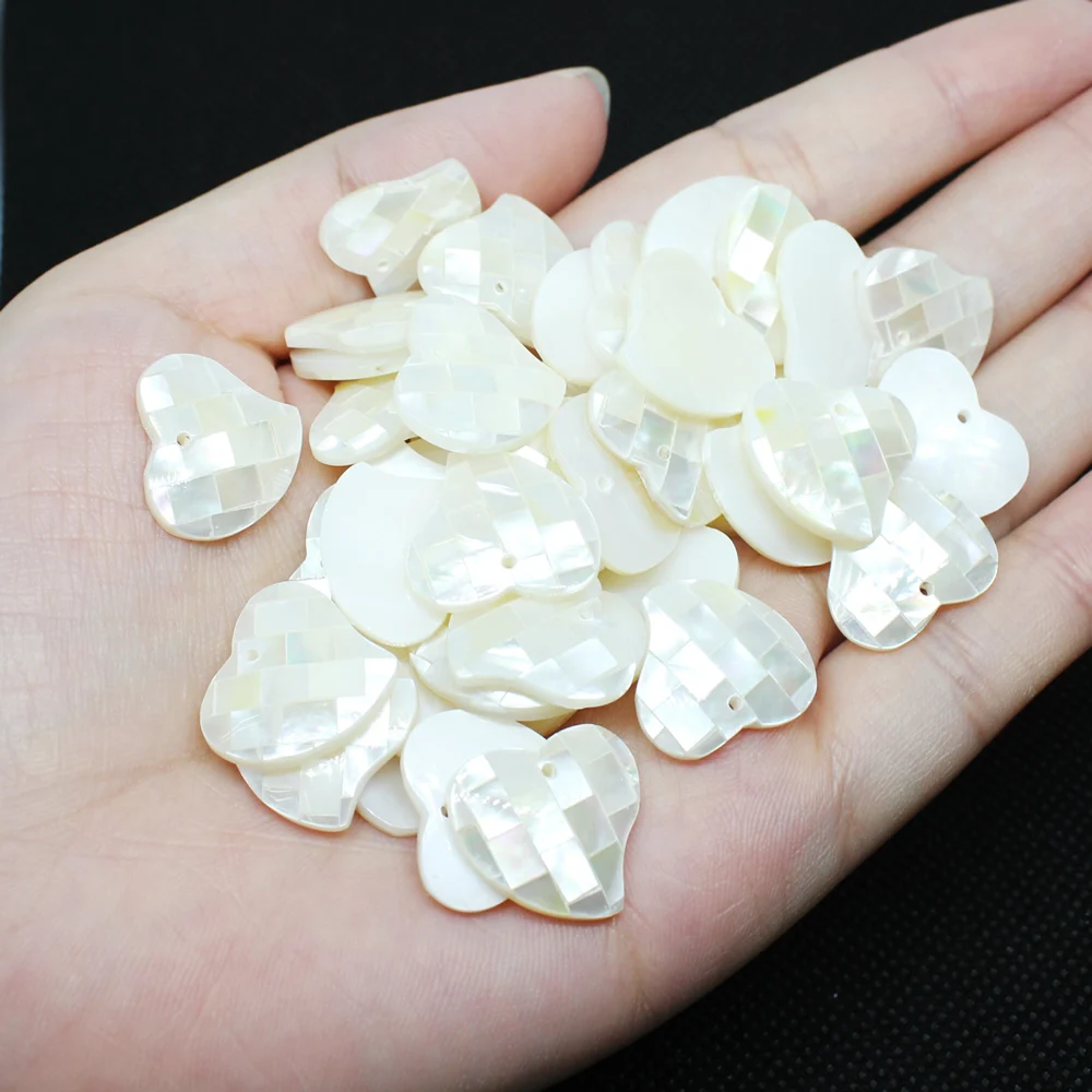 5 шт./пакет природный раковины кулон в форме сердца белого цвета с граненной