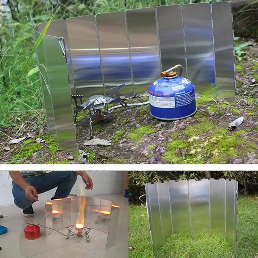 

10 Plates Outdoor Gas Stove Wind Foldable Camping Cooking Alloy Windshield Windproof Picnic Screen Aluminium Stove W3b1