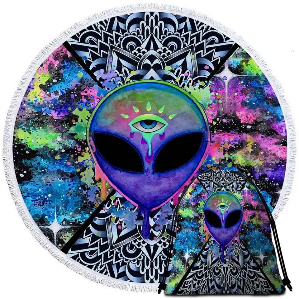 Trippy Alien by Brizbazaar круглое пляжное полотенце акварельный гобелен блюдце глаз Toalla банное полотенце с кисточкой 150 см коврик с мандалой
