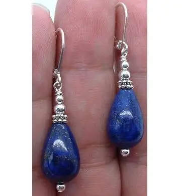 Free shipping Handmade Drops Blue Lapis Lazuli Gem Sterling Leverback Earrings | Украшения и аксессуары