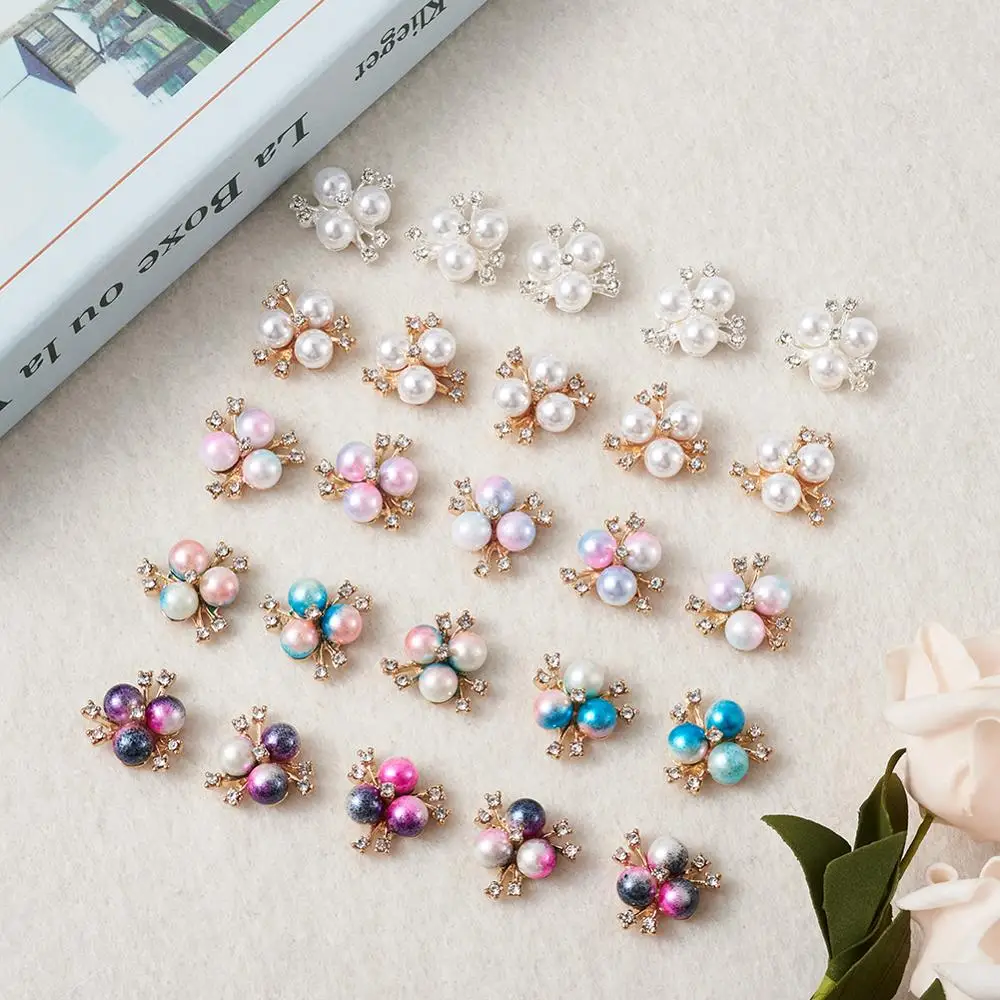 

50pcs Alloy Cabochons with Crystal Rhinestone and Acrylic Imitation Pearl Mixed Color Flower 19.5x19.5x8.5mm 5colors 10pcs/color