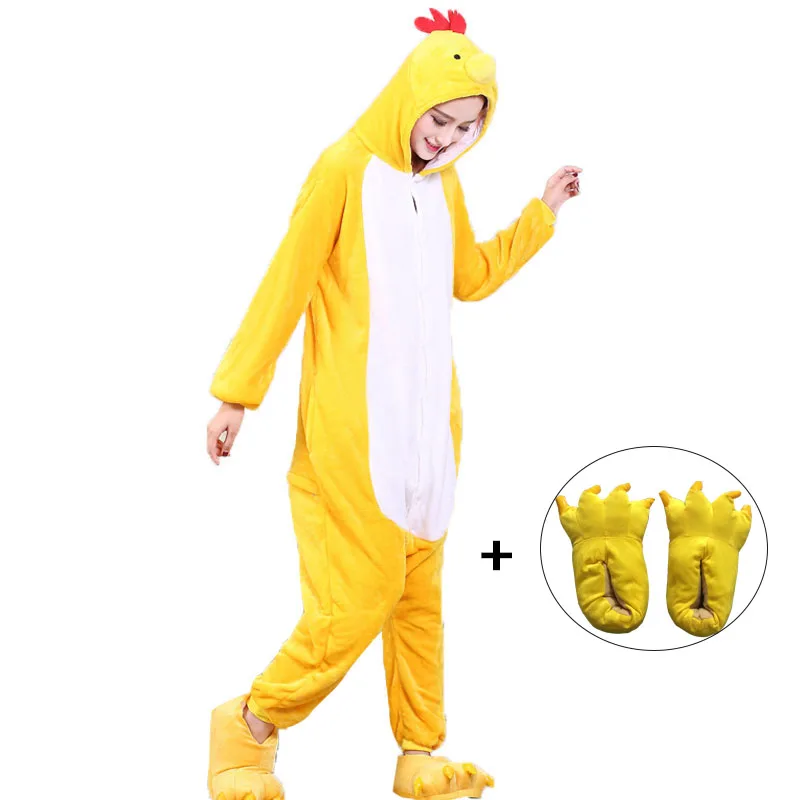 

Женские комбинезоны Kigurumis в виде животных, милая пижама в виде Желтого Цыпленка, зимняя Домашняя одежда, одежда для сна, косплей, карнавал, Забавный костюм