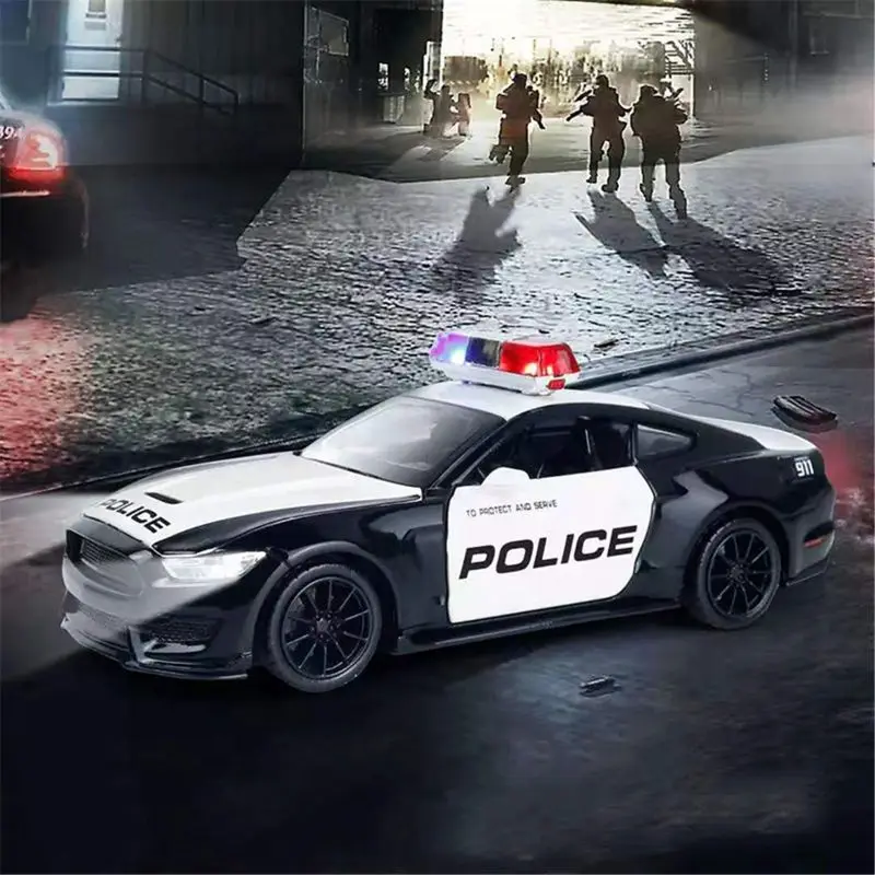 

Friction Powered Police Car 1:32 Kids Plastic Toy Rescue Emergency Cop Vehicle with Lights
