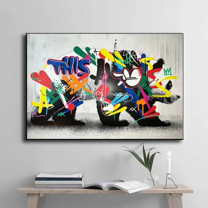 

Graffiti Animal Panda Art Canvas Print Painting Abstract Animal Poster Street Wall Art Picture Modern Living Room Home Decoratio