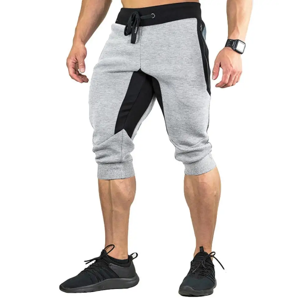 

Men Casual Color Block Pockets Drawstring Capris Trousers Loose Sports Shorts