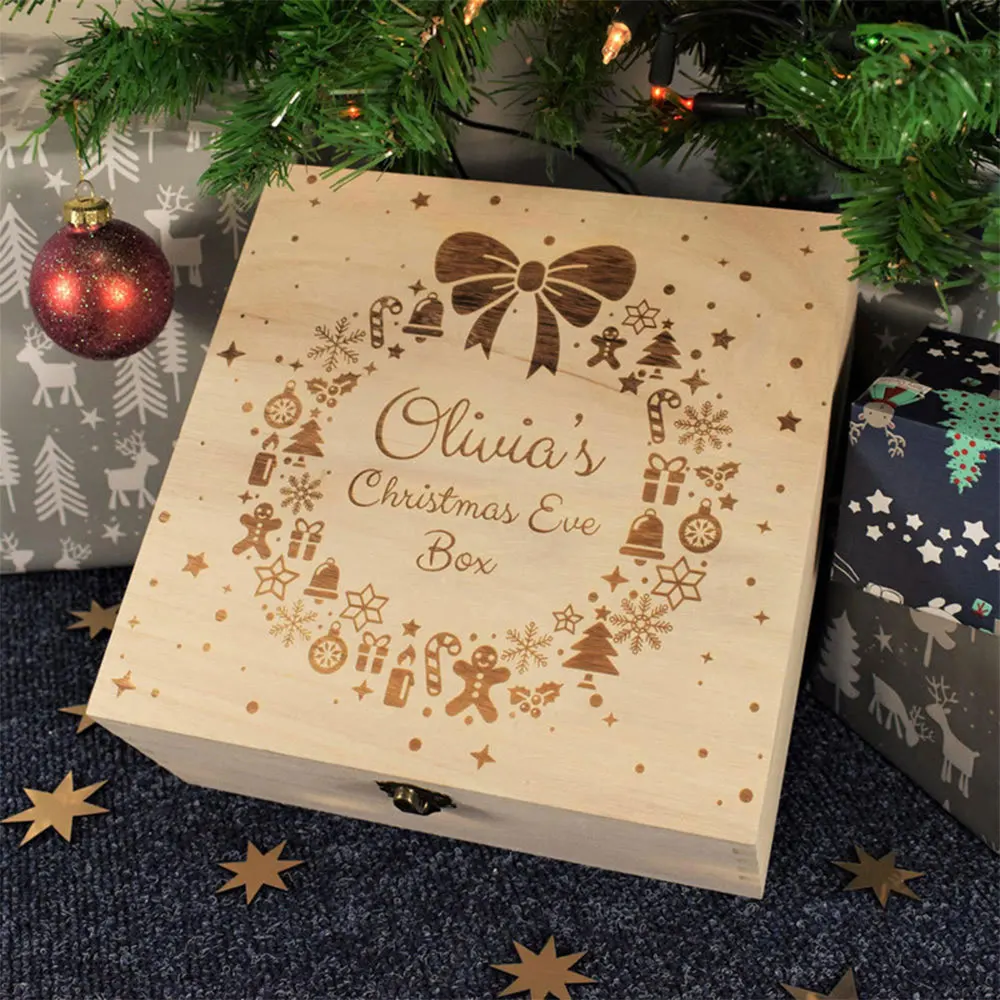 Wooden Carving Christmas Gift Box Eve Storage Xmas GiftBoxes Santa Claus Apples Adluts Gifts Candy | Дом и сад