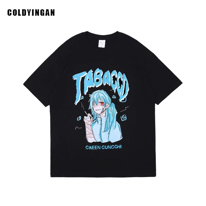 

ColdYingan Men T-shirt Cool Summer Oversized T Shirt Anime Print Tops Tee Casual Short Sleeve Tshirt Japanese Summer T-Shirt