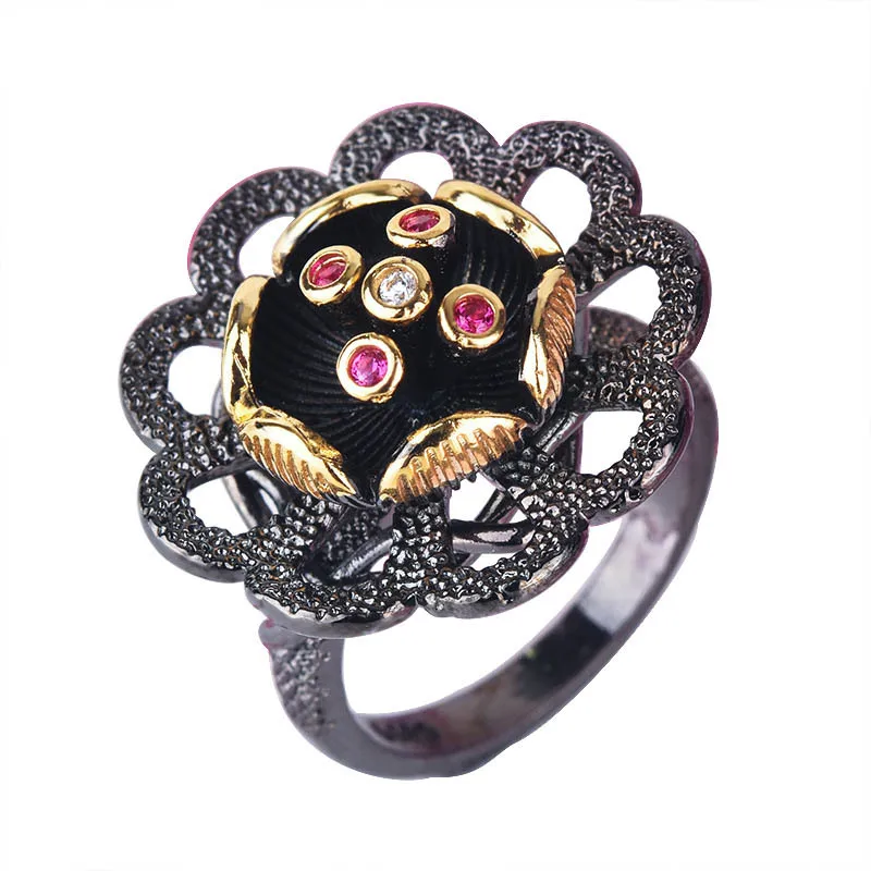 

Italian Jewelry Vintage Gothic Silver Color Rings for Women Elegant Flower Black Gold Finger Rings Wedding Band Jewelry