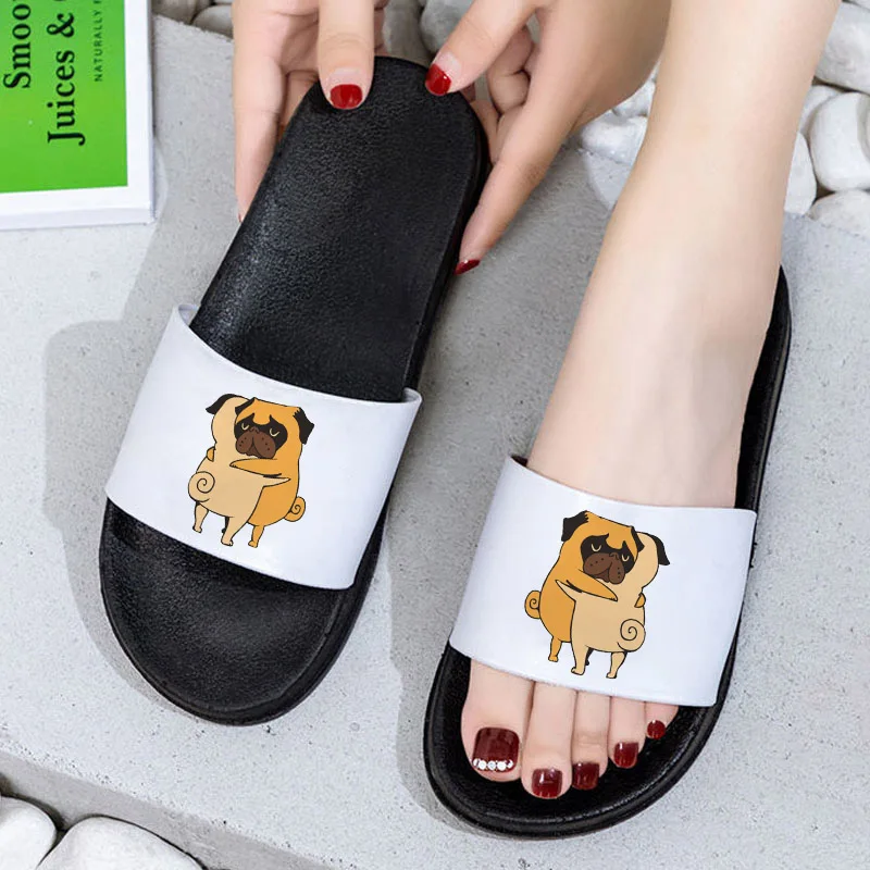 

2021 Summer New Kawaii Slippers Cute little pig and pug Fashion Open Toe Flip Flops for Women Beach Slides Home Sandals Female