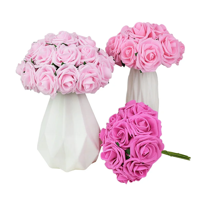 10-25 шт. 7 см из вспененного голова Искусственные цветы с зелеными листьями