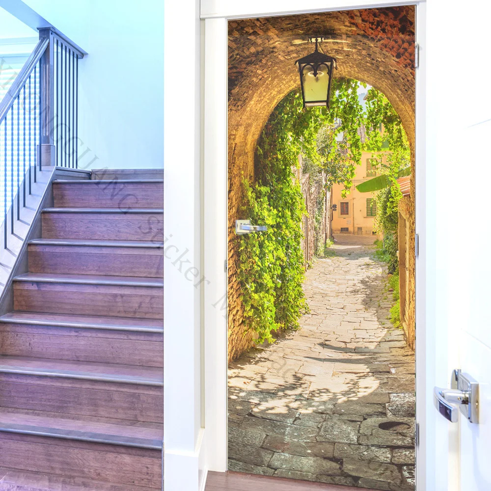

Wallpaper For Door Sticker Self-adhesive DIY Poster Idyllic Green Plants Mural Home Design Door Decoration Decal Stickers Porte