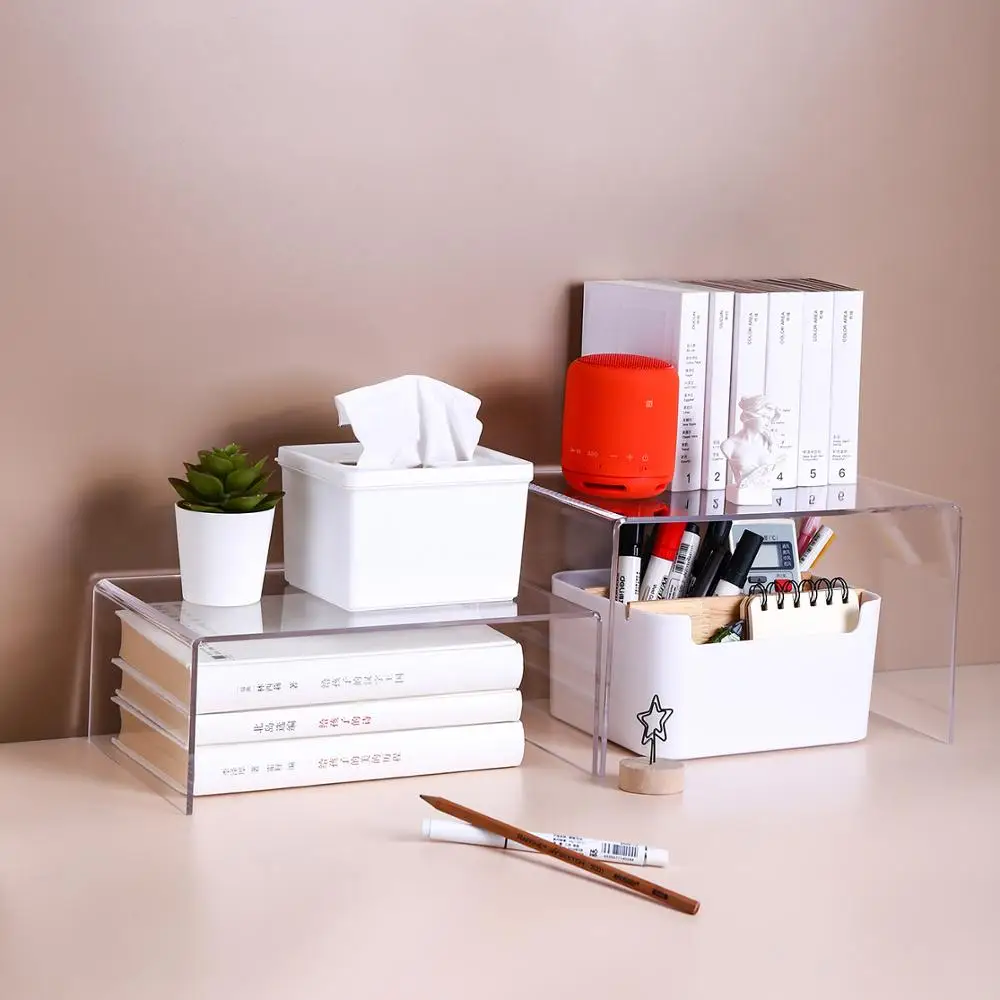 acrylic layered storage rack for kitchen cabinets divider and organizer transparent home desktop storage racks shelf organizer free global shipping