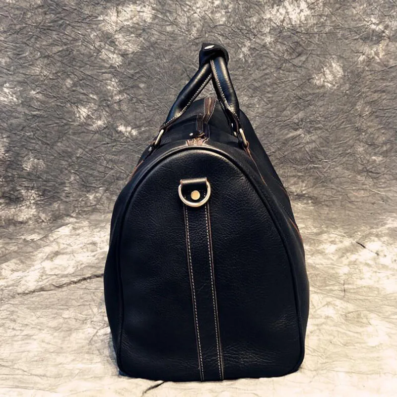 Men's Black Handbag Travel Bag 100% Natural Leather Large Capacity Duffle Multifunction Pocket Tote Casual Crossbody Bags | Багаж и