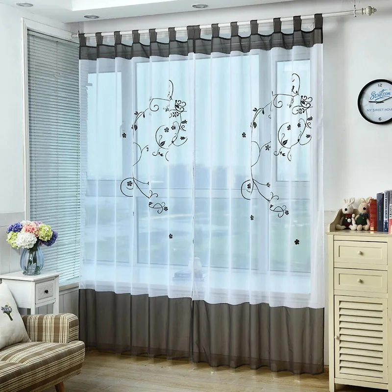 Шторы с цветочной вышивкой в пасторальном стиле современные прозрачные оконные