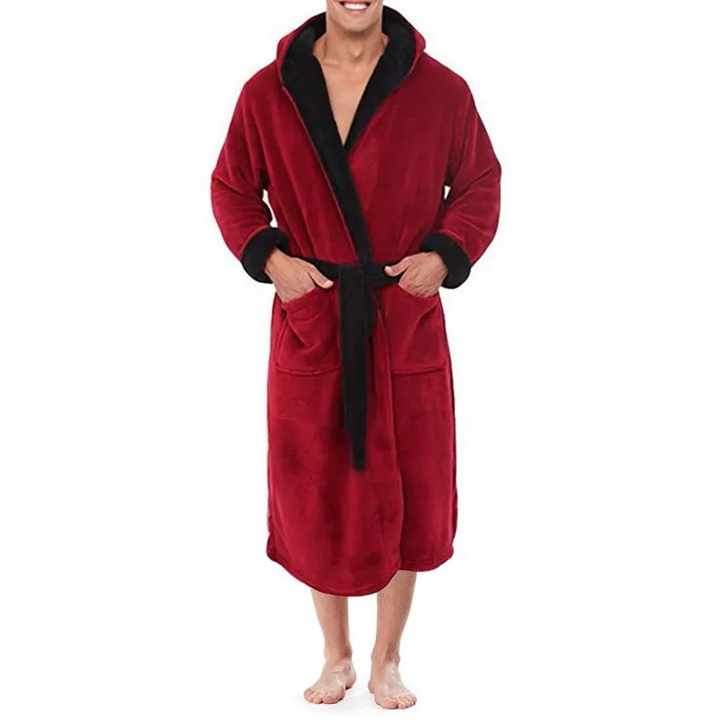 

Халат-кимоно мужской длинный фланелевый, повседневная утепленная одежда для сна, свободная ночная рубашка, большие размеры 5XL, домашняя оде...
