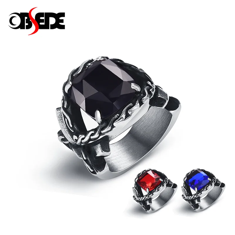 Новый модный камень циркон кольцо для мужчин Винтажное пальцев с черным синим